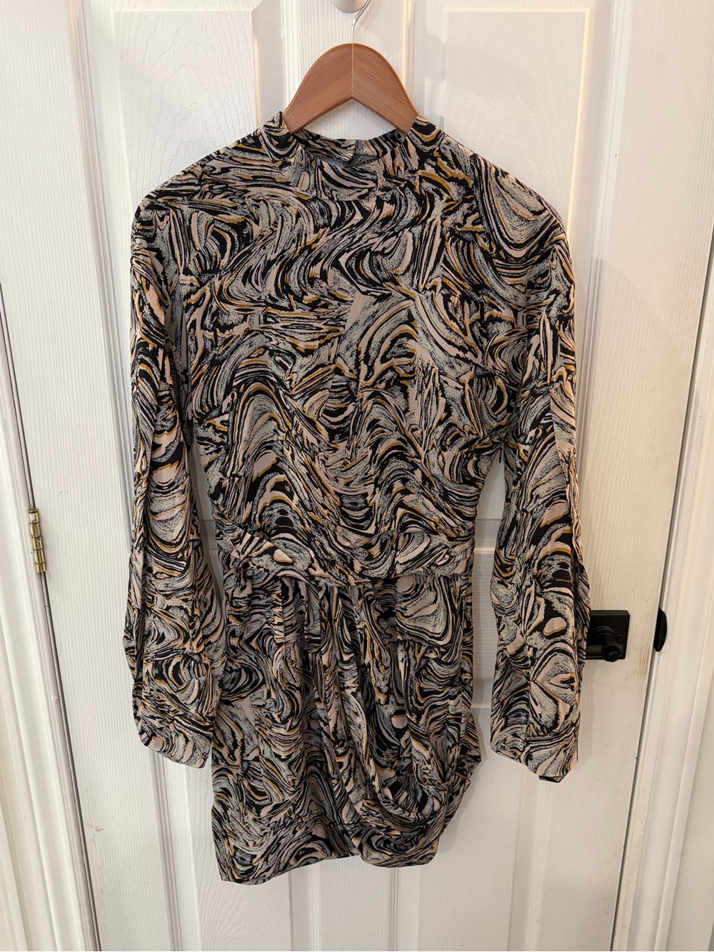IRO Swirl Print Mini Dress in Black, Cream & Gold